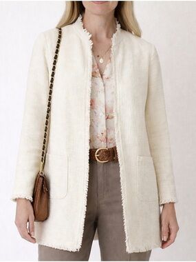 NWT Chico's Ivory Textured Open Front Tweed Coat